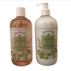 Crabtree & Evelyn Sweet Almond Oil Bath Shower Gel & Body Lotion 16.9 Fl Oz Each